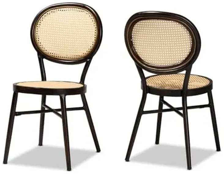 Baxton Studio Thalia Brown Metal and Rattan 2-Piece Outdoor Dining Chair Set