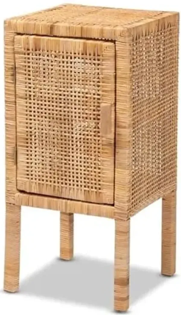 Baxton Studio Vivan Modern Bohemian Natural Brown Rattan 1-Door Nightstand