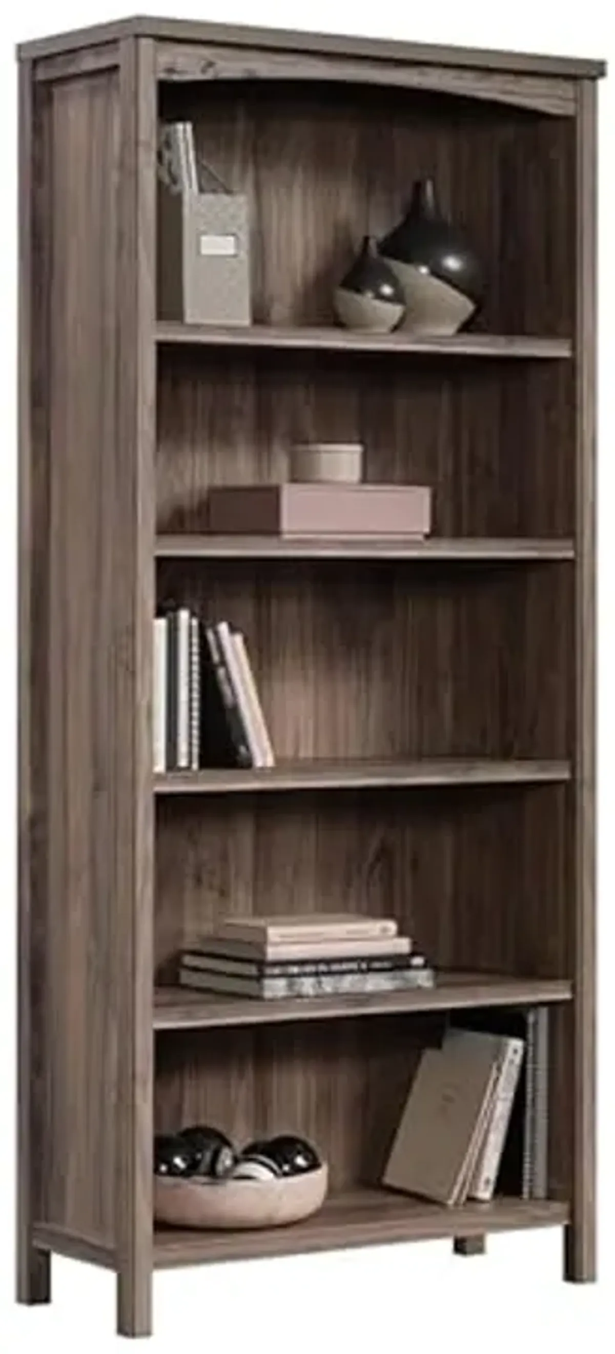 Worksense by Sauder Woodburn 5-Shelf Display Bookcase in Washed Walnut, Washed Walnut Finish