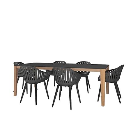 Amazonia Patio Amazonia 7-Piece Dining Set, Table: Black Chair: Black, Legs: Aluminium Black