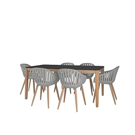 Amazonia Patio Amazonia Piece Eucalyptus Wood Outdoor Dining Set, Table: Black Chair: Grey