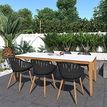 Amazonia Patio Amazonia Piece Eucalyptus Wood Indor Dining Set, Table: White Chair: Black