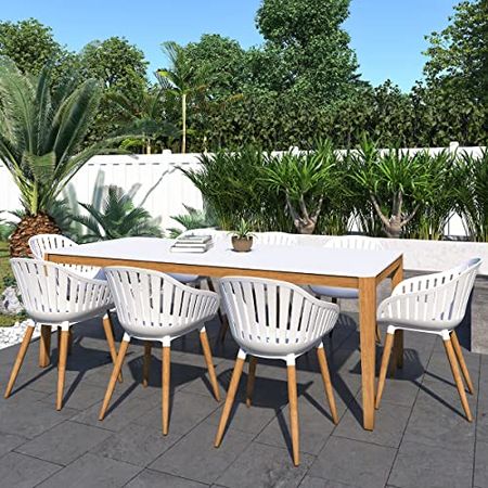 Amazonia Patio Amazonia Piece Eucalyptus Wood Indor Dining Set, Table: White Chair: White