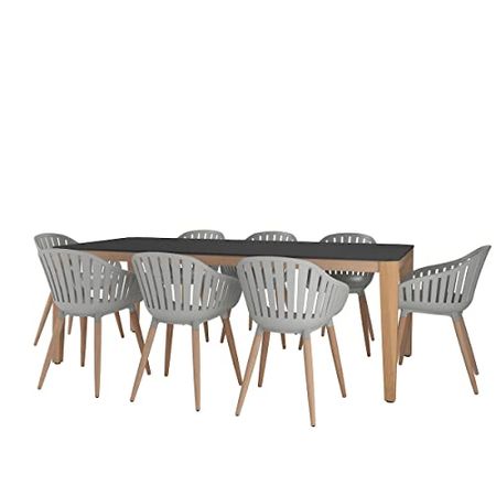 Amazonia Patio Amazonia Piece Eucalyptus Wood Indor Dining Set, Table: Black Chair: Grey