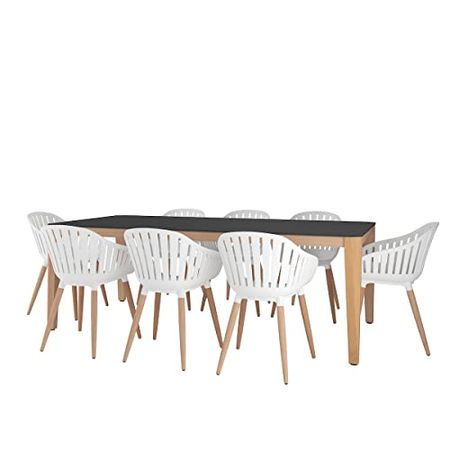 Amazonia Patio Amazonia Piece Eucalyptus Wood Indor Dining Set, Table: Black Chair: White