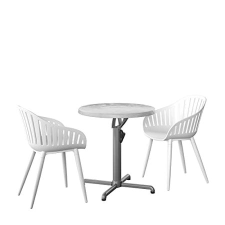 Amazonia Patio Amazonia Piece Round Outdoor Dining Set WT, Table: Magnesium Chair: White, Seat Cushion: White, Legs: Aluminium White