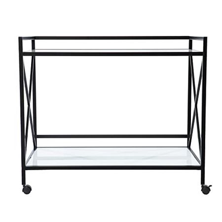 SEI Furniture Maxton Bar Cart - Black & White, Top: 36'' Wx21.75'' Dx29'' Hx.25'' THK