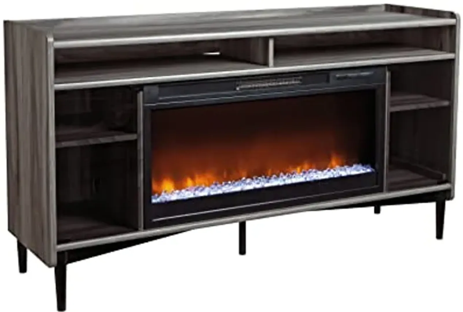 Sauder Harvey Park Fireplace TV Credenza with Glass Doors, for TV's up to 60", Jet Acacia Finish