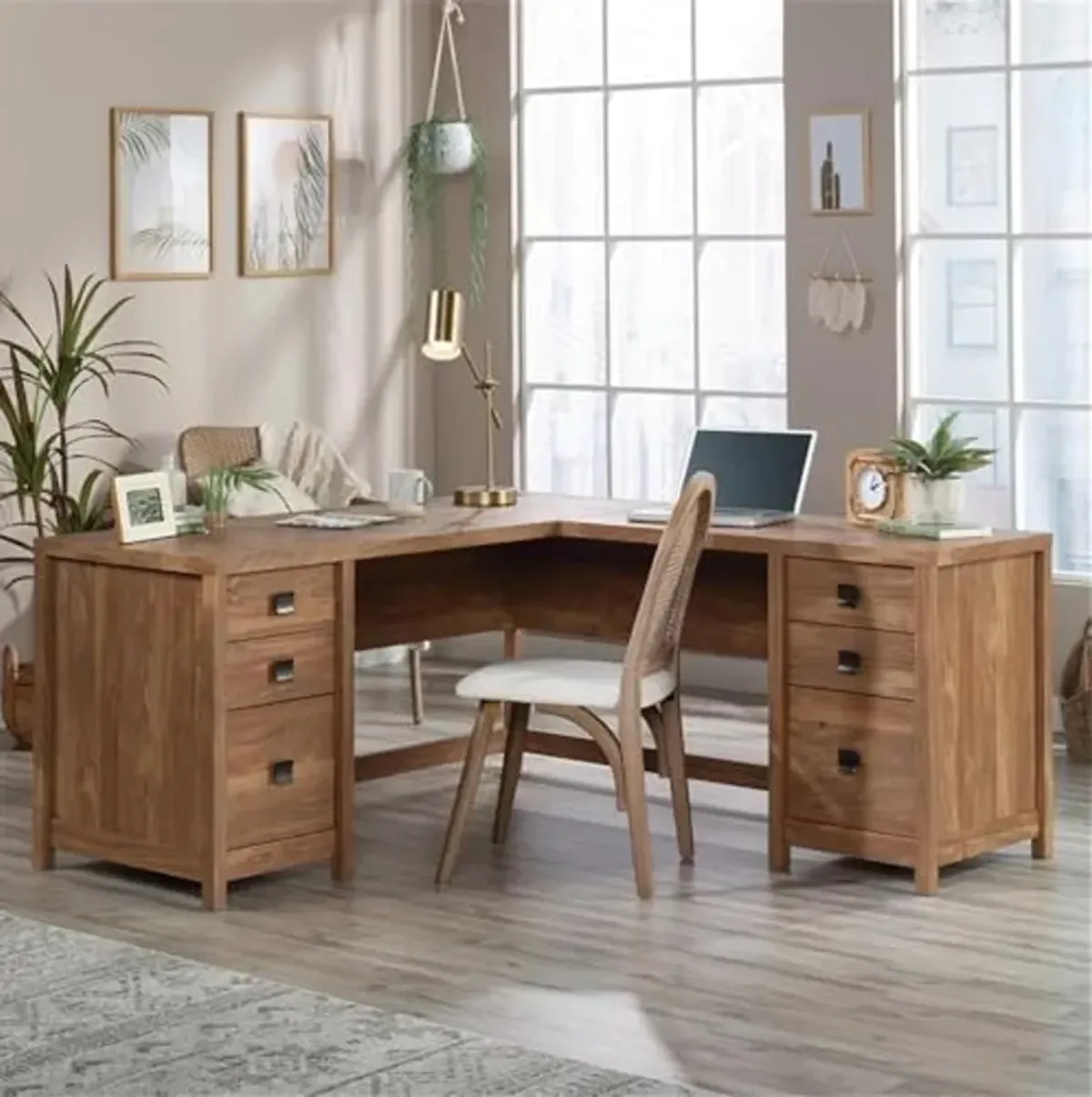 Sauder Cannery Bridge L-Shaped Desk with 6 Storage Drawers, Sindoori Mango Finish