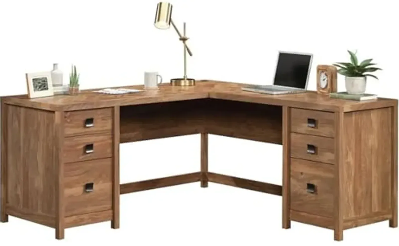 Sauder Cannery Bridge L-Shaped Desk with 6 Storage Drawers, Sindoori Mango Finish