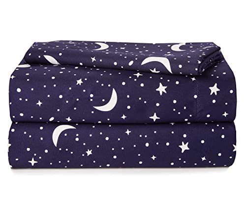Heritage Kids 3 Piece Sheet Set, Including Top Sheet, Fitted Sheet & 1 Pillow Case, Constellation Print, Twin, Navy, Blue, K687913