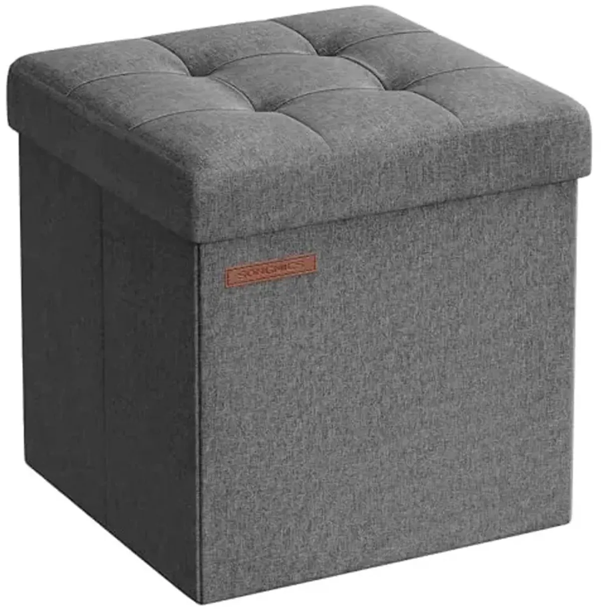 SONGMICS 11.8 Inches Small Folding Storage Ottoman Cube, Storage Footrest, Foot Rest Stool, for Living Room, Bedroom, Dorm, Dark Gray ULSF028G01