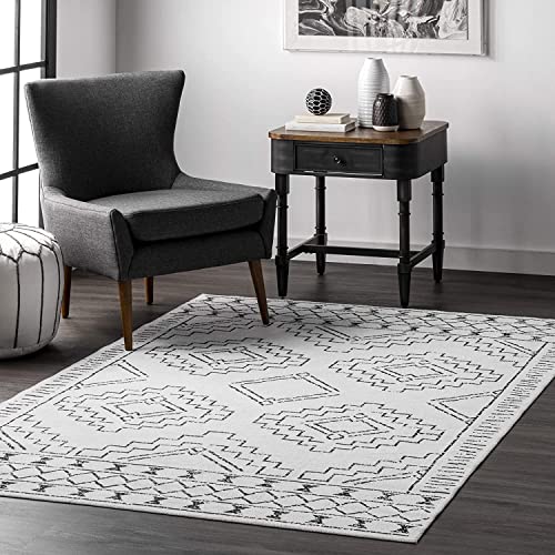 nuLOOM Noa Machine Washable Tribal Moroccan Area Rug, 9' x 12', White