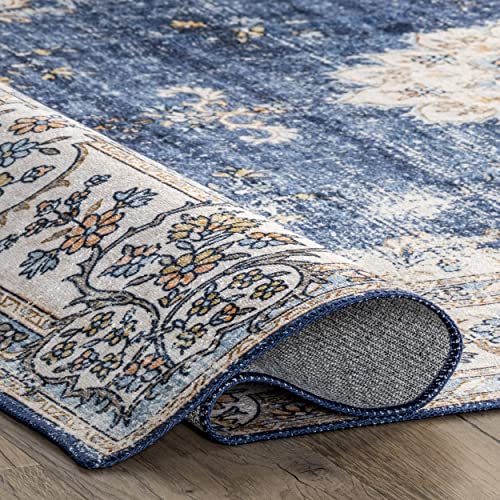 nuLOOM Ren Machine Washable Vintage Floral Area Rug, 4' x 6', Blue