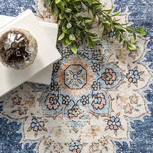 nuLOOM Ren Machine Washable Vintage Floral Area Rug, 4' x 6', Blue