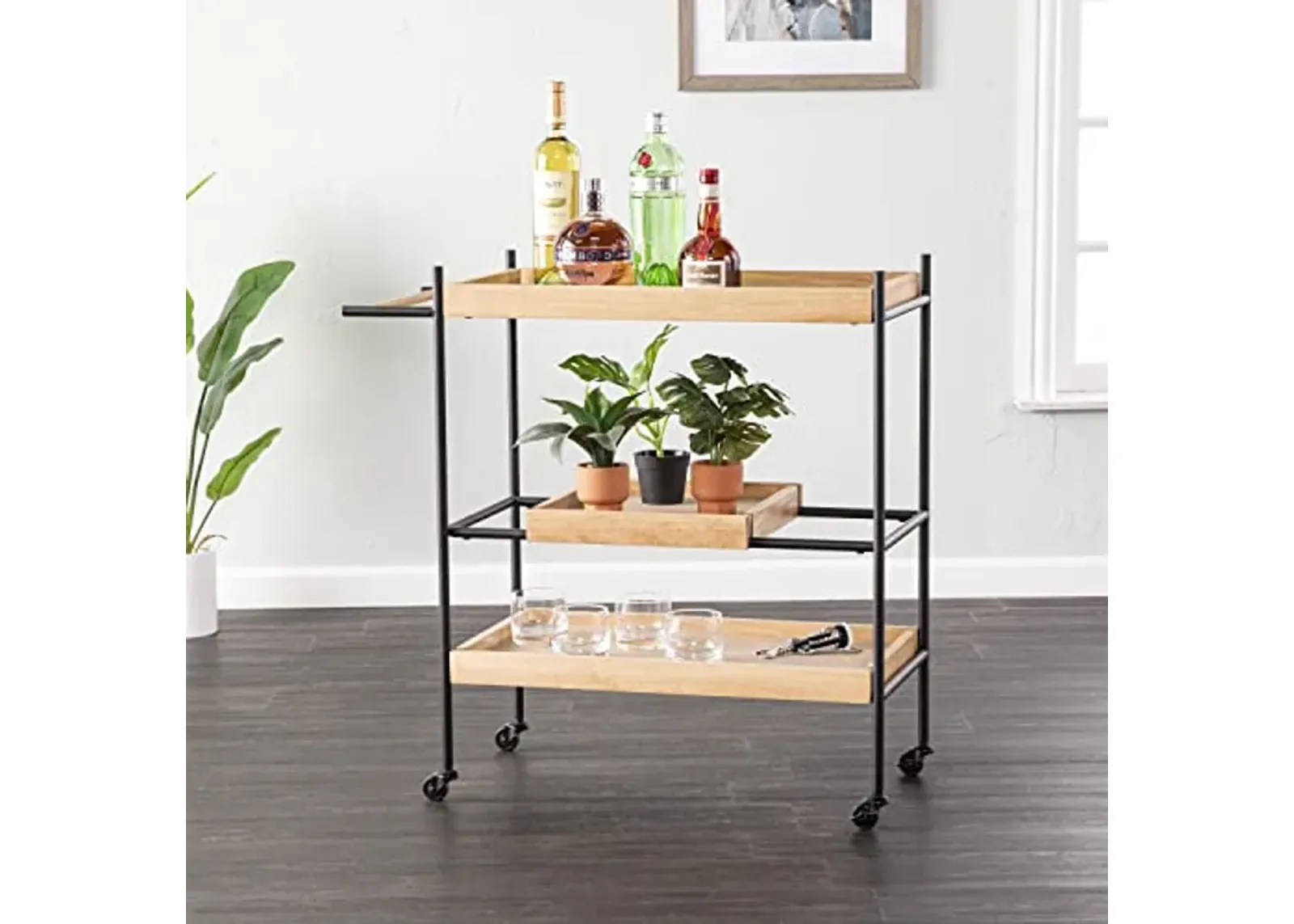 SEI Furniture Claverdon Rolling Bar Cart, Natural