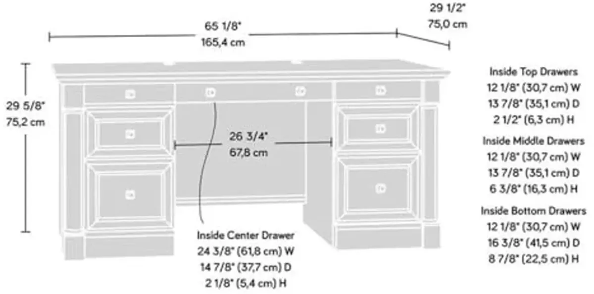 Sauder Palladia Office Desk with Drawers, Executive Desk with File Cabinet Storage, Cable Management, Keyboard Tray, in Glacier Oak Finish