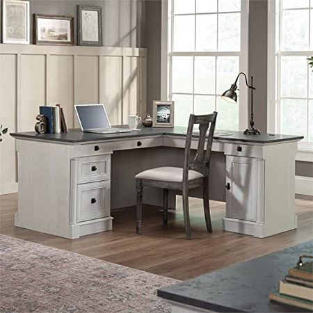 Sauder Palladia L-Shaped Home Office Desk in Glacier Oak, Glacier Oak Finish