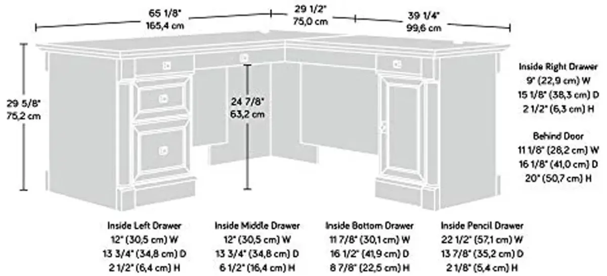 Sauder Palladia L Shaped Desk with Drawers, Office Desk with File Cabinet Storage, Cable Management, Keyboard Tray, in Glacier Oak Finish