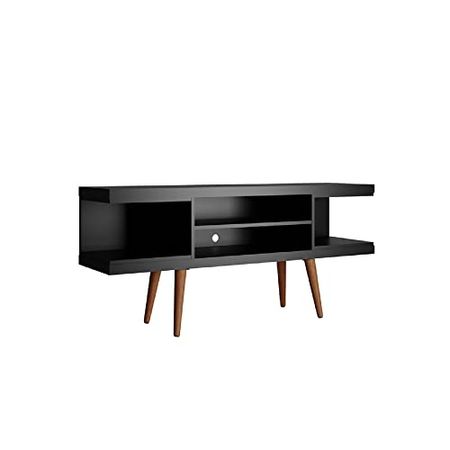 Manhattan Comfort Utopia Collection Mid Century Modern TV Stand Shelves and Open Cubbies, 53.14 Inches, Black