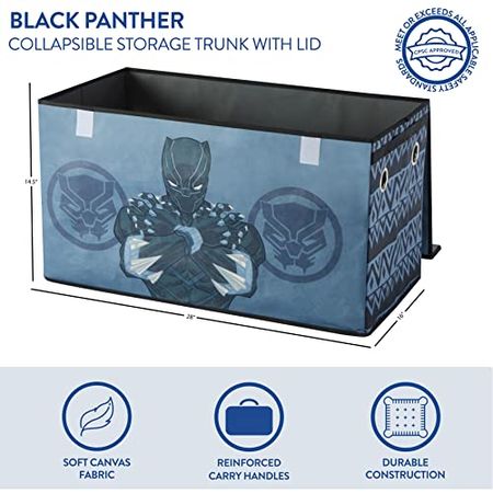 Idea Nuova Marvel Black Panther Collapsible Children’s Toy Storage Trunk, Durable with Lid (NN220117)