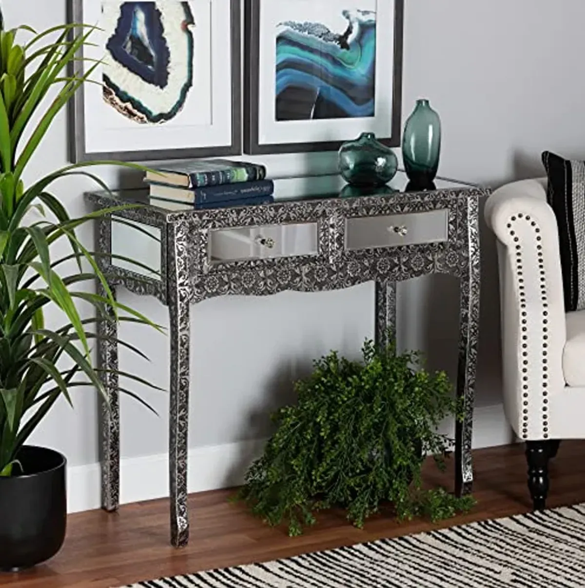 Baxton Studio Wycliff Console Table, One Size, Dark Grey/Silver