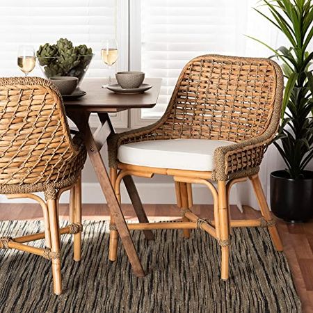 Baxton Studio Kyle Modern Bohemian Natural Brown Woven Rattan Dining Side Chair With Cushion