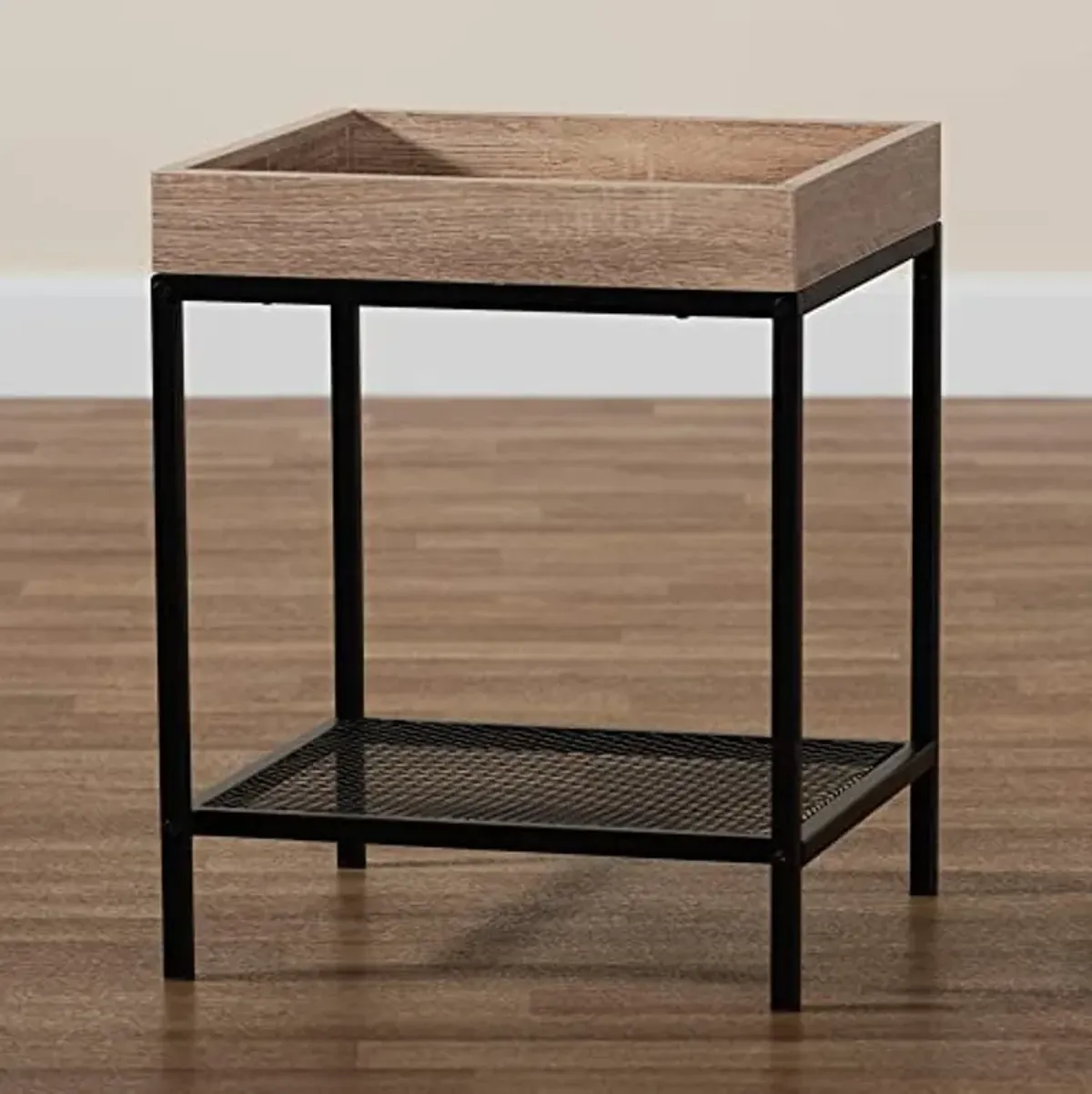 Baxton Studio Overton End Table, One Size, Oak Brown/Black