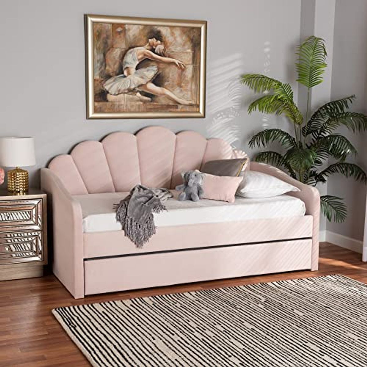 Baxton Studio Timila, Twin Size Daybed/Twin Size Trundle, Light Pink