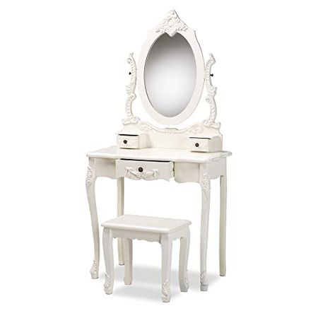 Baxton Studio Macsen Classic and Traditional White Finished Wood 2-Piece Vanity Set with Adjustable Mirror