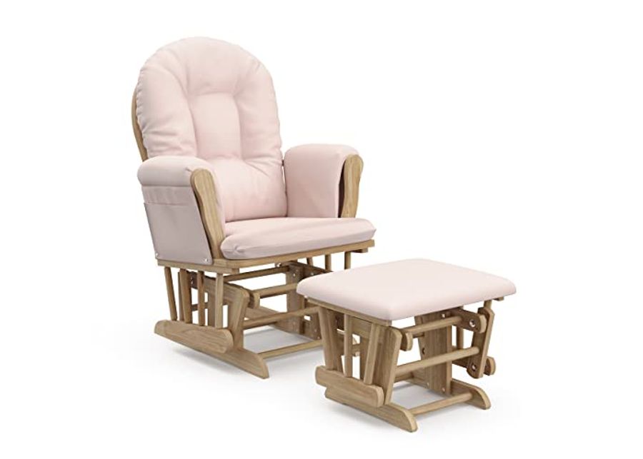 Stork Craft Hoop Nursery Glider and Ottoman Set, Natural/Pink