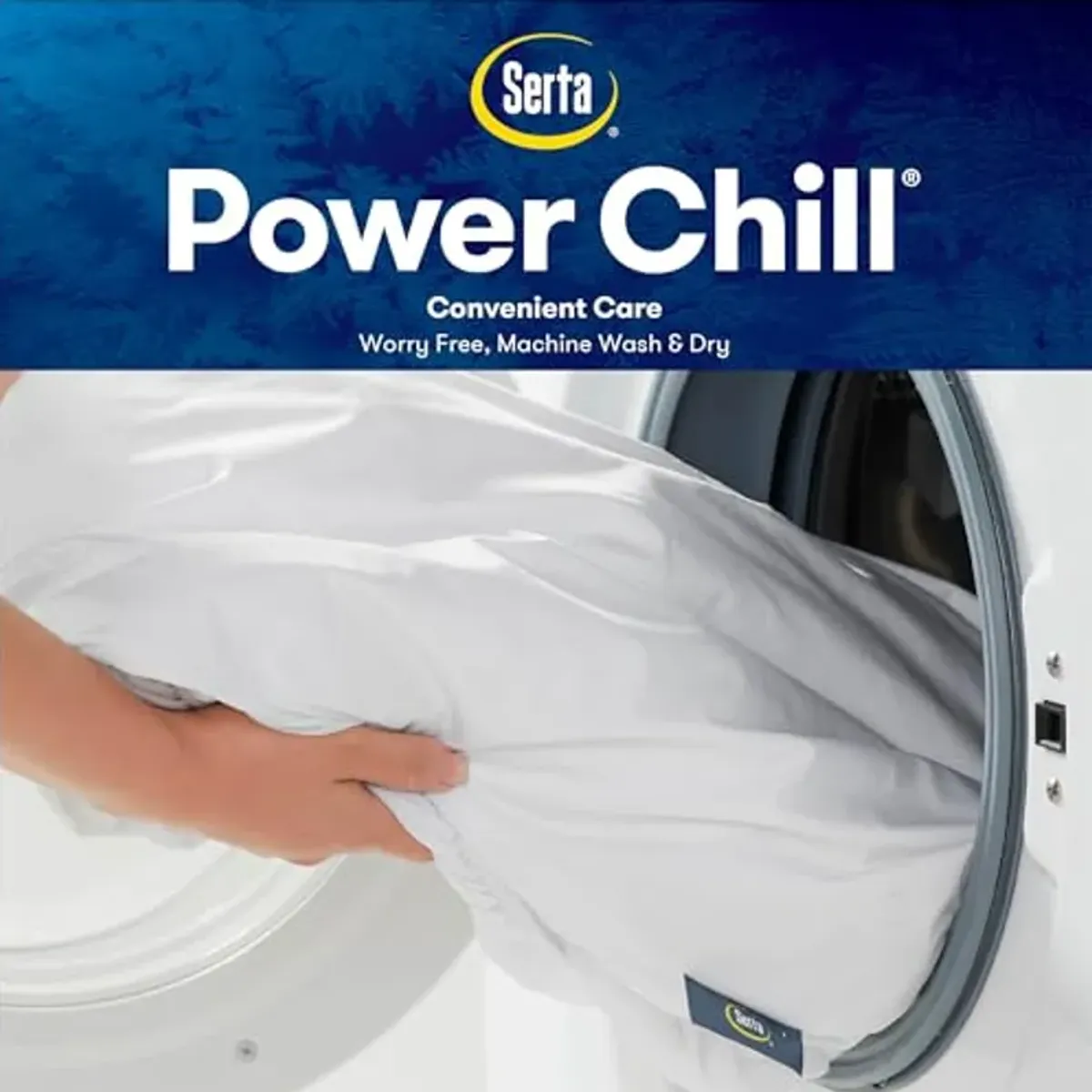 Serta Power Chill Cooling Full Mattress Pad, Elastic Fitted Mattress Protector, Soft and Breathable Pillow Top Cover, 18" Deep Pockets for Secure Fit, Machine Washable, White