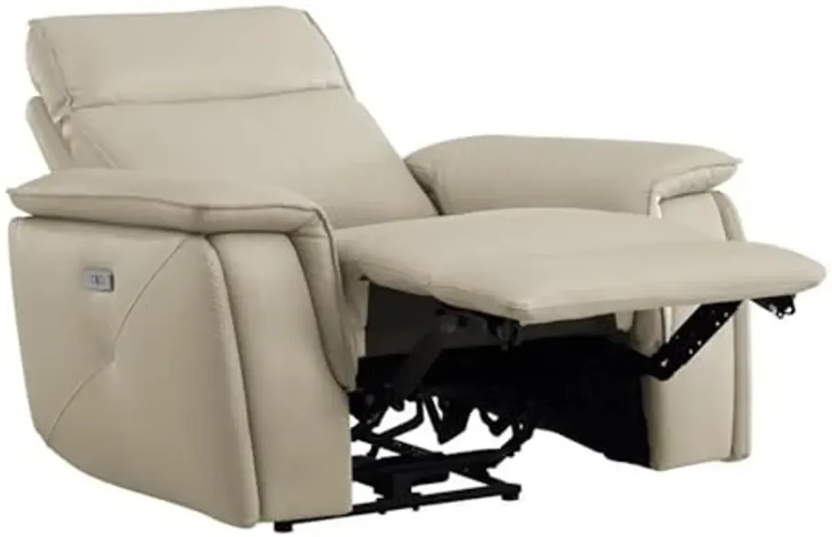 Lexicon Maroni Wood & Leather Power Reclining Chair with Power Headrest in Beige