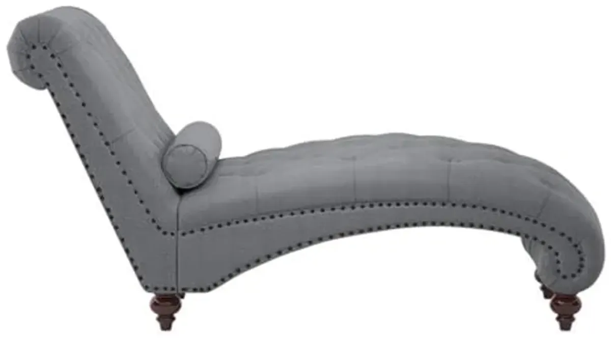 Lexicon Bonne Wood & Fabric Chaise with 1 Bolster Pillow in Dark Gray