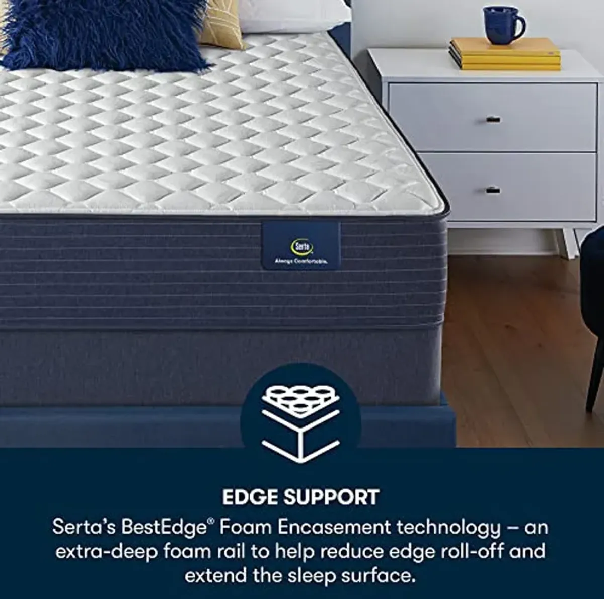 Serta Gel Foam - 10.5" Clarks Hill Firm Twin Mattress, Comfortable, Cooling, Supportive, CertiPur-US Certified, White/Blue