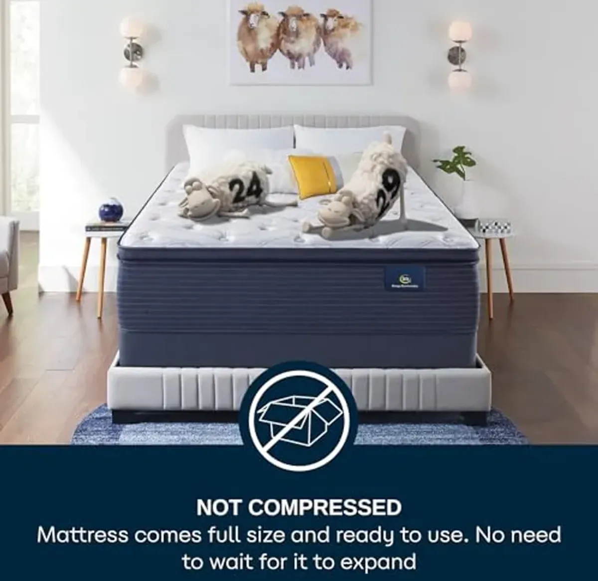 Serta - 15" Clarks Hill Elite Plush Pillow Top Twin Mattress, Comfortable, Cooling, Supportive, CertiPur-US Certified,White/Blue