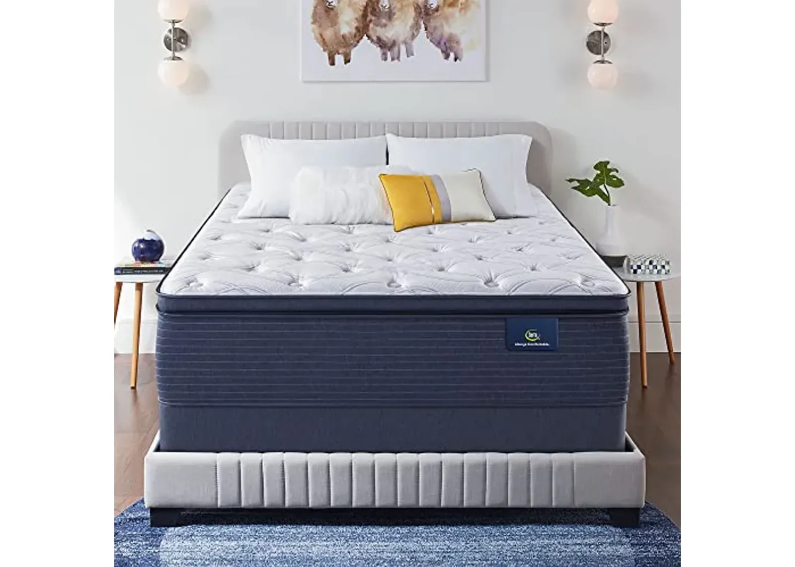 Serta - 15" Clarks Hill Elite Plush Pillow Top Twin Mattress, Comfortable, Cooling, Supportive, CertiPur-US Certified,White/Blue