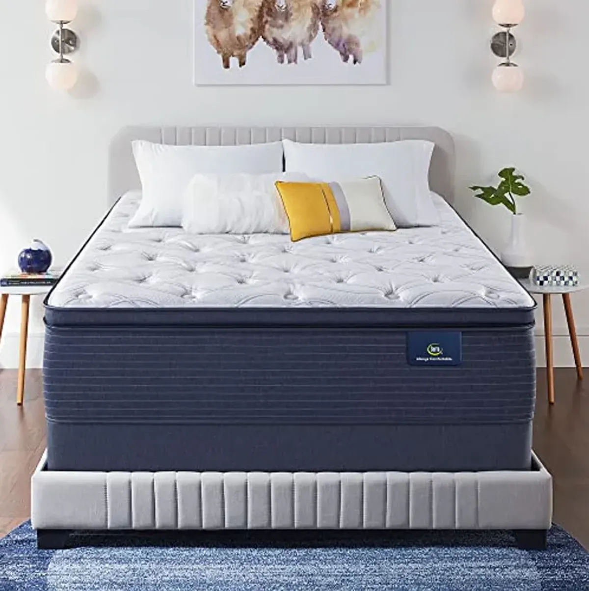 Serta - 15" Clarks Hill Elite Plush Pillow Top Twin Mattress, Comfortable, Cooling, Supportive, CertiPur-US Certified,White/Blue