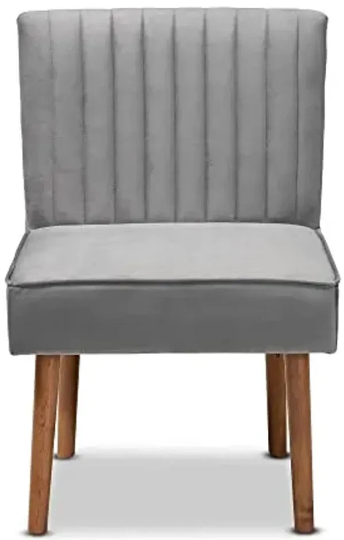 Baxton Studio Alvis Mid-Century Modern Grey Velvet Upholstered and Walnut Brown Finished Wood Dining Chair
