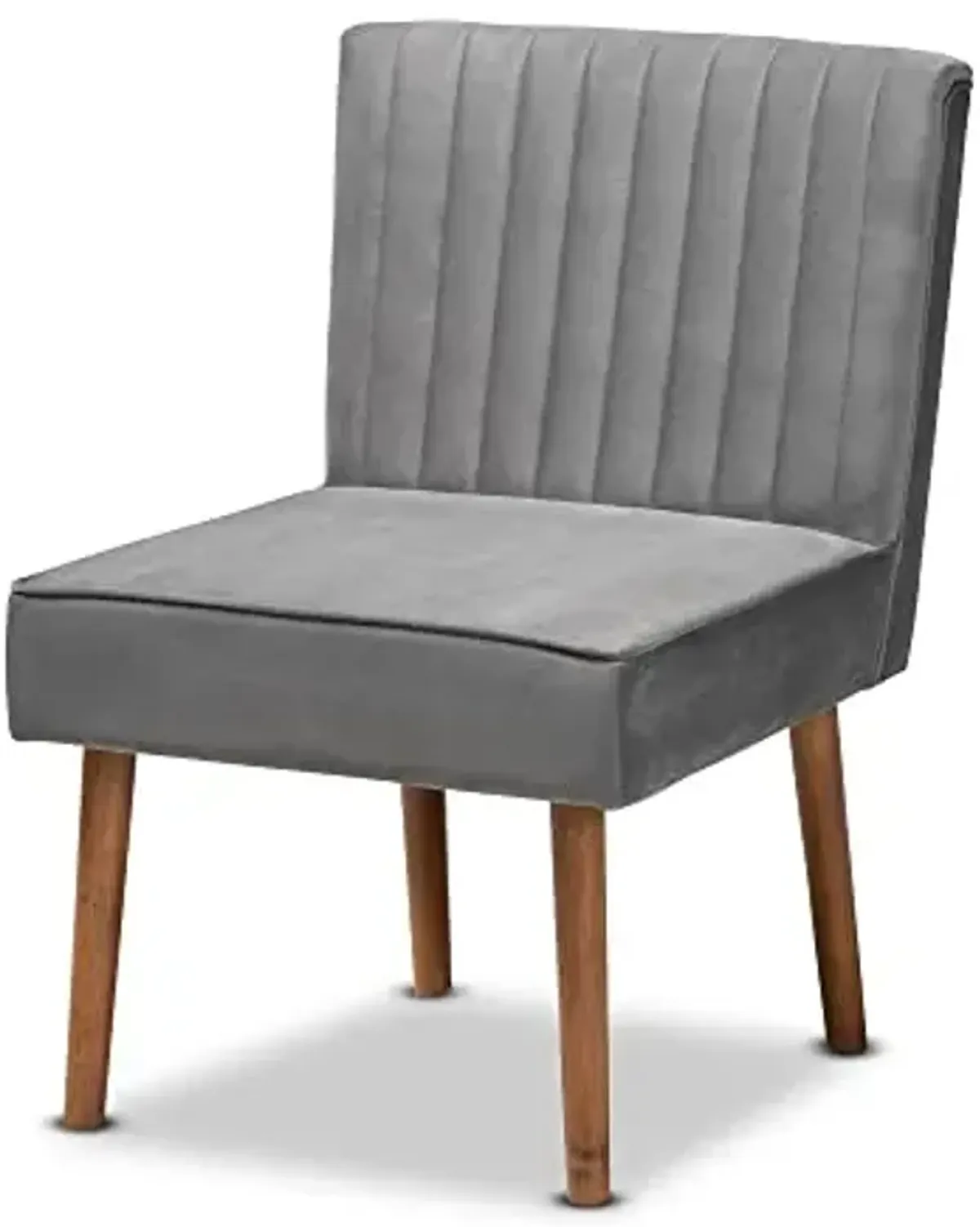 Baxton Studio Alvis Mid-Century Modern Grey Velvet Upholstered and Walnut Brown Finished Wood Dining Chair