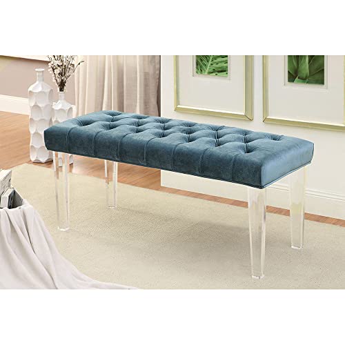 Wayborn Contemporary Flannelette Blue Mahony Bench with Clear Acrylic Legs W48″ x H20″ x D18″ Assembly Required
