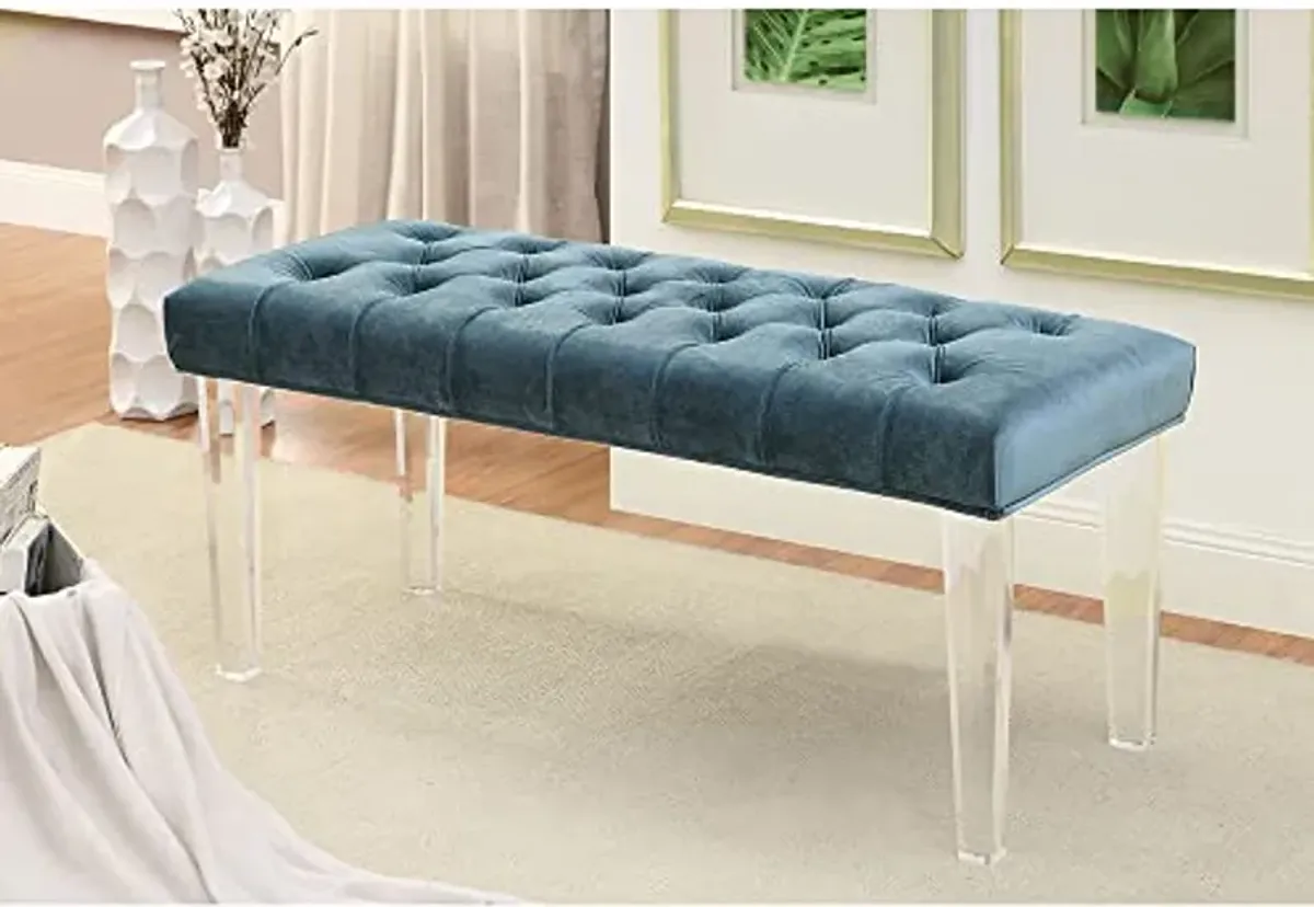 Wayborn Contemporary Flannelette Blue Mahony Bench with Clear Acrylic Legs W48″ x H20″ x D18″ Assembly Required