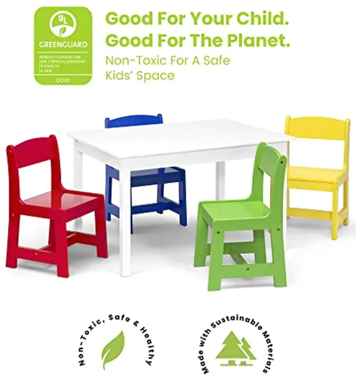 Delta Children Mysize Table with 4 Chairs, Bianca White/Primary