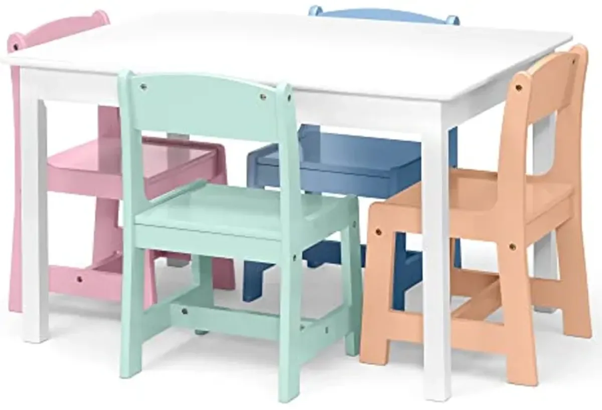 Delta Children MySize Kids Table with 4 Chairs, Bianca White/Pastel