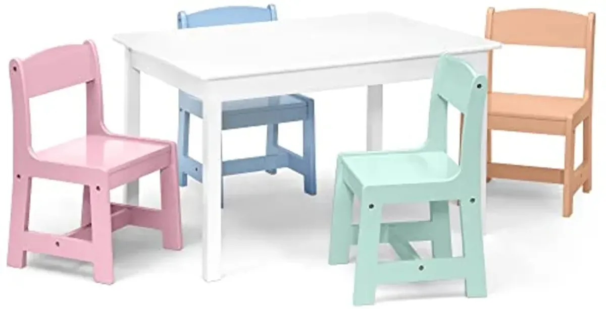 Delta Children MySize Kids Table with 4 Chairs, Bianca White/Pastel