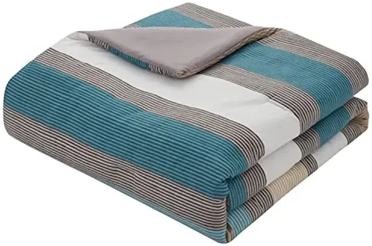 Tahari Home Kids Queen Comforter Set with 3-Piece Bedding and Matching Shams, Medium Weight Polyester in Bray Stripe, Full/Queen Size