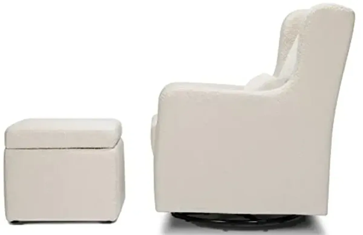 Carter's by DaVinci Adrian Swivel Glider with Storage Ottoman in Ivory Boucle, Greenguard Gold & CertiPUR-US Certified