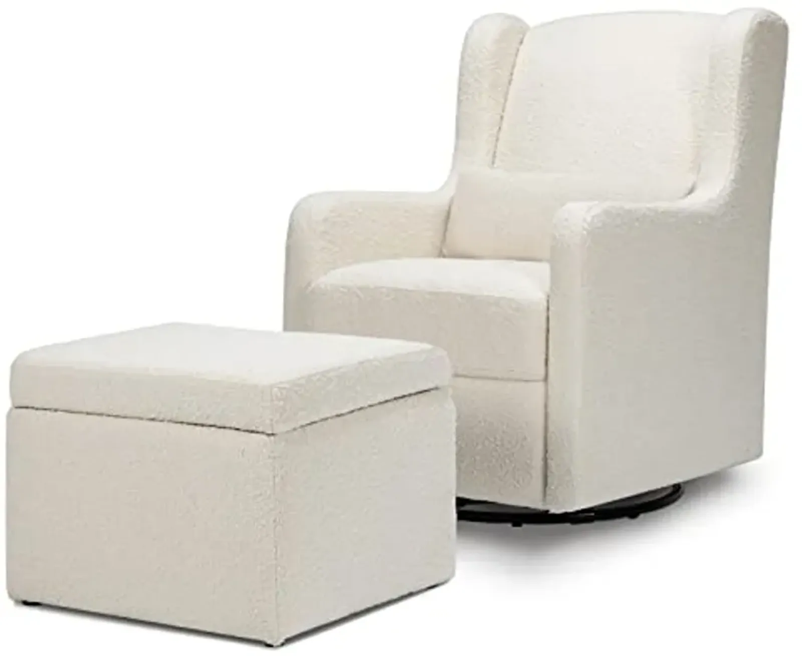 Carter's by DaVinci Adrian Swivel Glider with Storage Ottoman in Ivory Boucle, Greenguard Gold & CertiPUR-US Certified