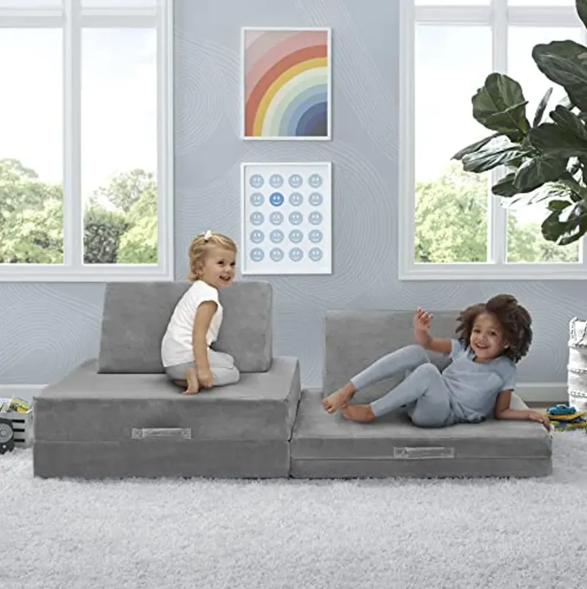 Delta Children Cozee 4-Piece Lounger and Play Set Sofa/Couch, Grey