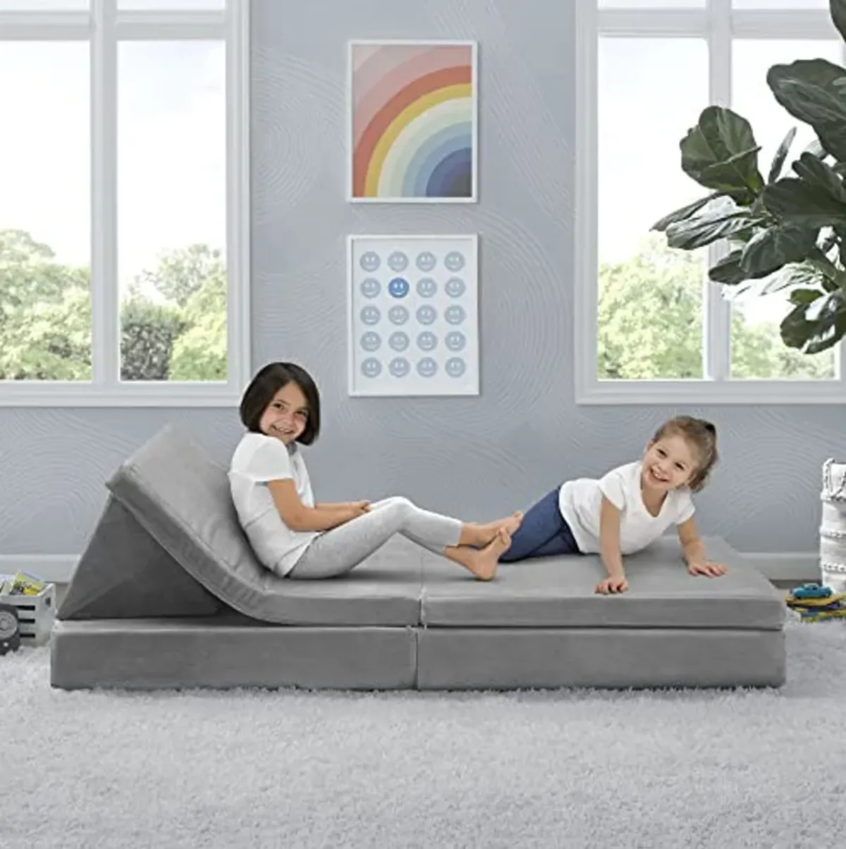 Delta Children Cozee 4-Piece Lounger and Play Set Sofa/Couch, Grey